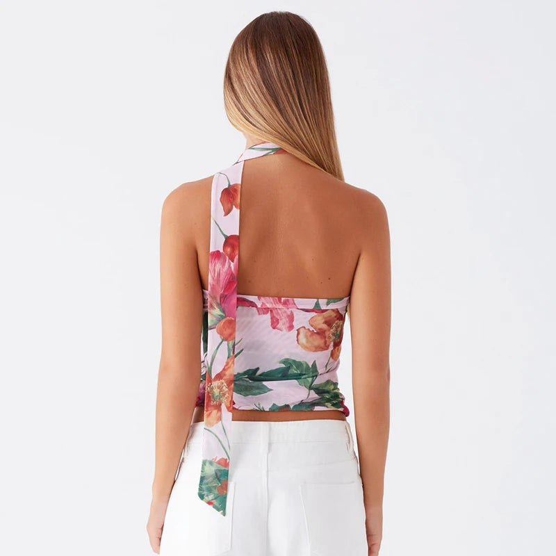 Color Collision Strapless Mesh Sheer Top Secondary image