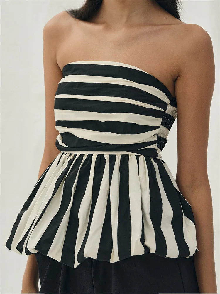 Striped Ruched Cropped Bustier Strapless Secondary image