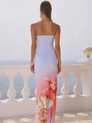 Hollow Slash Neck Sheath Floral Dress