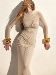 Mesh Zipper Patchwork Maxi Dress