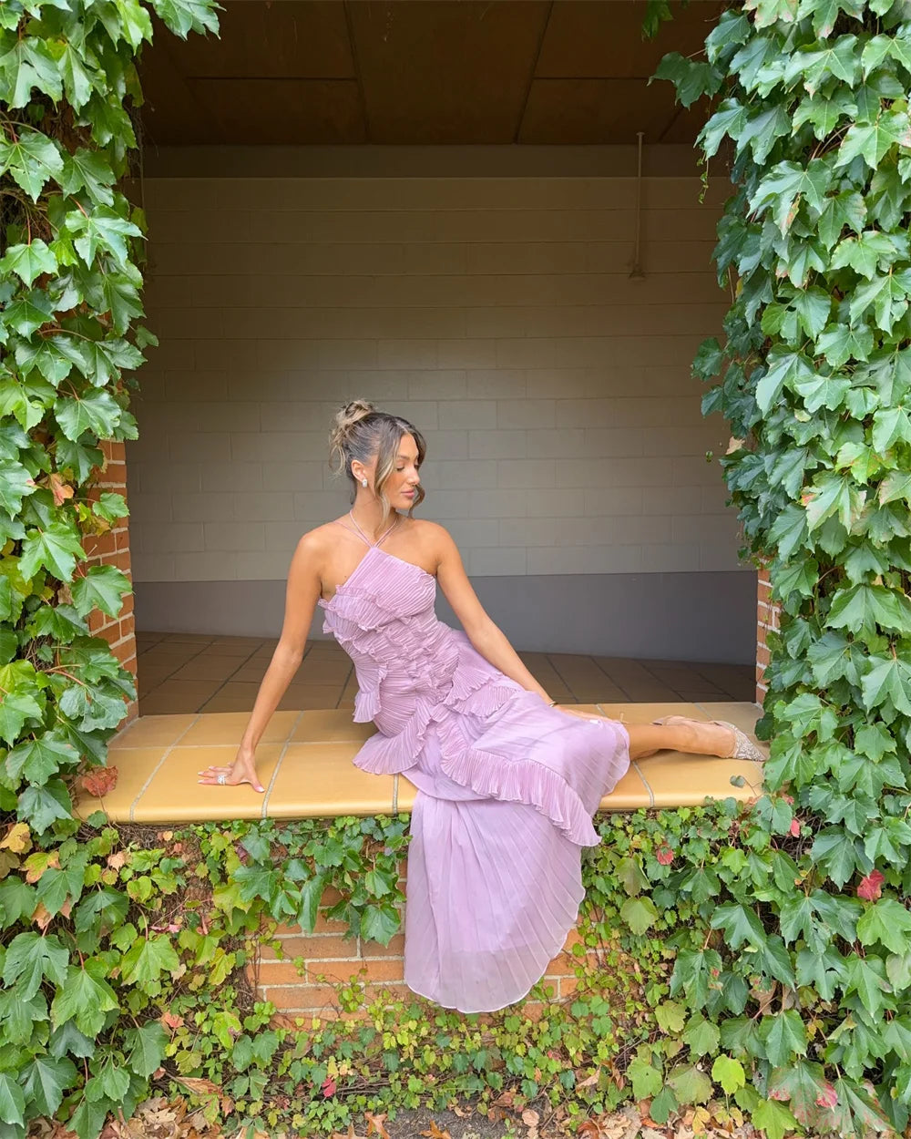 Purple Halter Pleated Prom Dress Secondary image