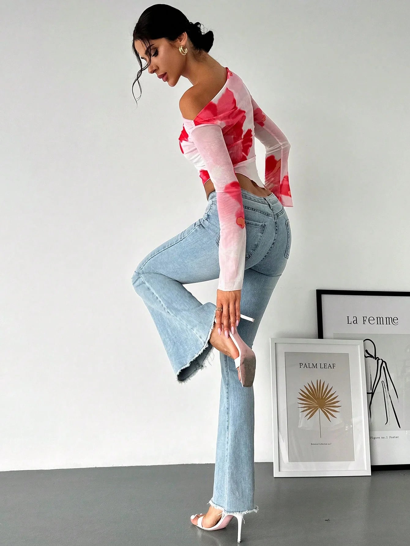 Oblique Tie-Dye Long Sleeve Sheer Top