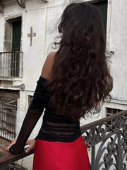 Aesthetic Flower Long Sleeve Sheer Top