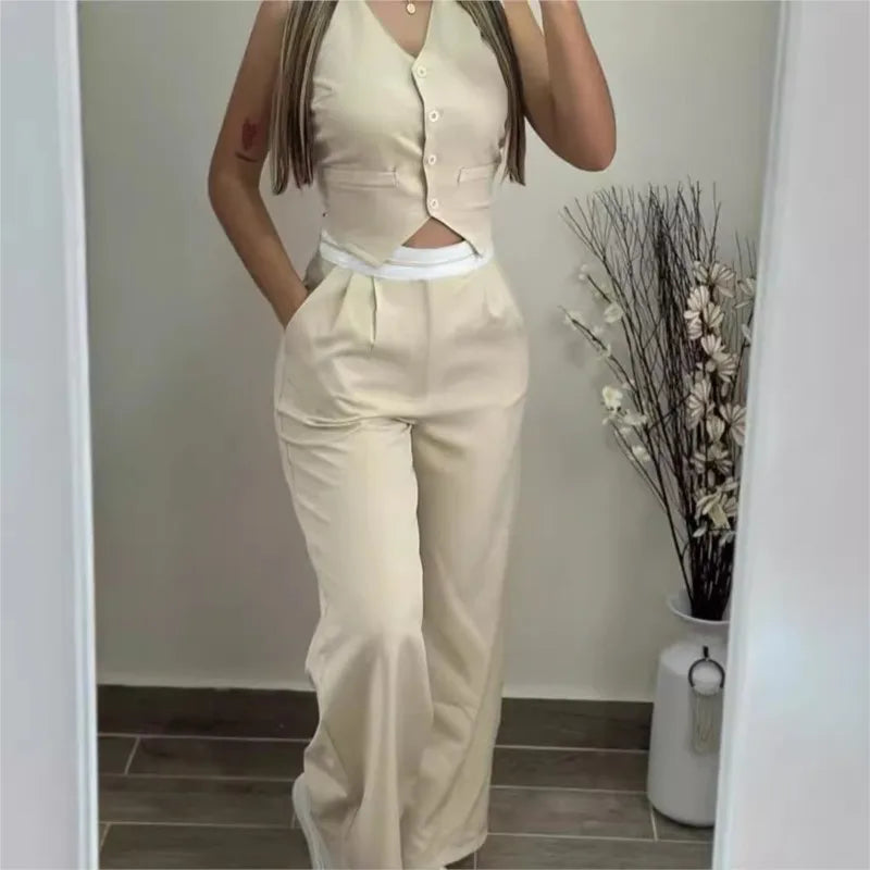 V-Neck Pocket Straight Pant Suit Main image
