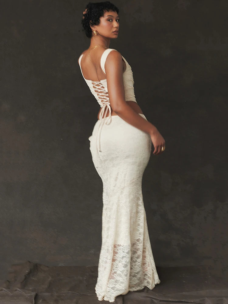 Lace Crop Elegant Skirt Knit Set Secondary image