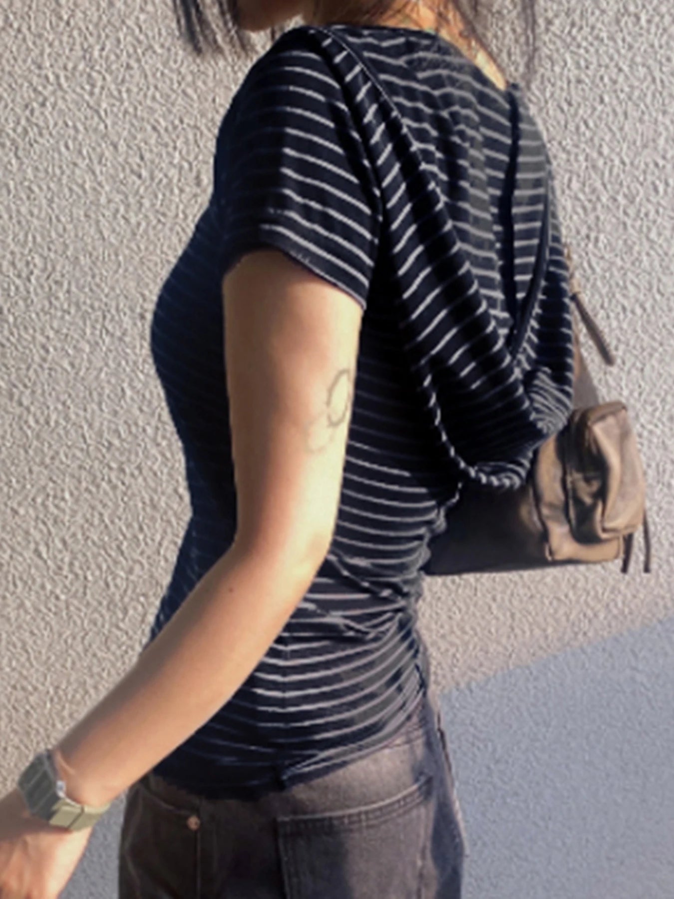 Striped Slim Fit Simple T-Shirt Crop Top Secondary image