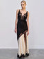 Sling V-Neck Colorblock Backless Long Lace Dress