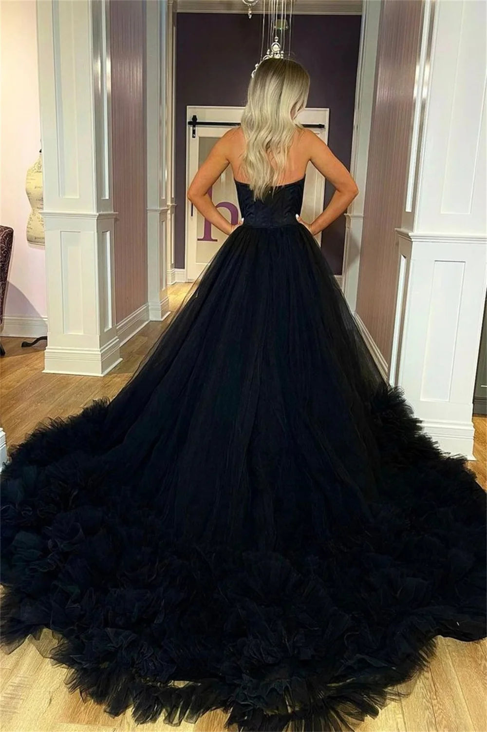 Strapless Black Layered Prom Dress Secondary image