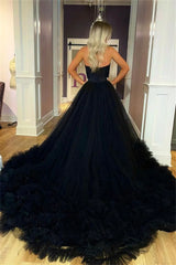 Strapless Black Layered Prom Dress