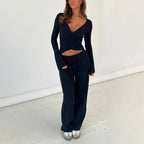 V Neck Tie Waist Two-Piece Set