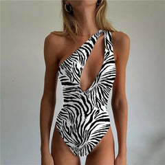 Zebra One Shoulder Hollow One Piece Swimwear