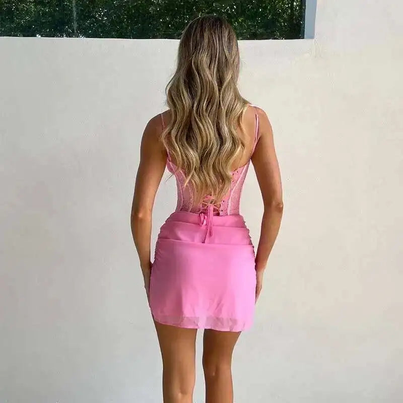 Lace Patchwork Bodycon Strap Mini Summer Dress Secondary image
