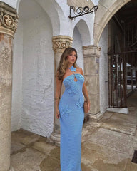 3D Flower Halter Hollow Floral Dress