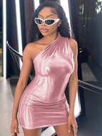 One Shoulder Irregular Skinny Mini Dress