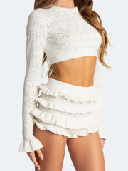 Frill Flare Knit Shorts Knit Set