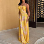 Halter Satin Hollow Slim Floral Dress