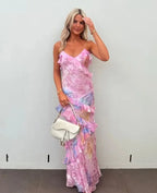 Colorful Spaghetti Strap Printed Midi Dress