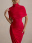 Pleated Irregular Backless Midi Dress