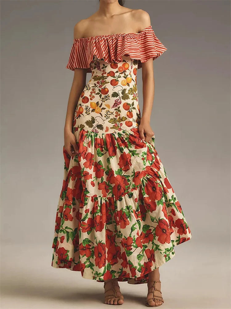 Slash Neck Ruffle Cocktail Floral Dress Main image
