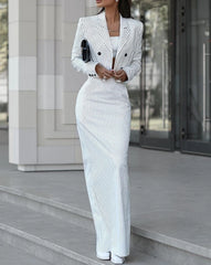 Striped Slim Slit Skirt Suit