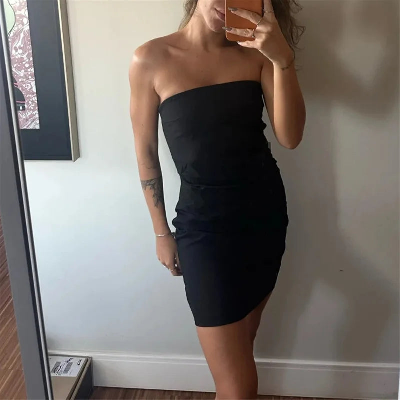Off Shoulder Bodycon Blue Black White Silk Dress Secondary image