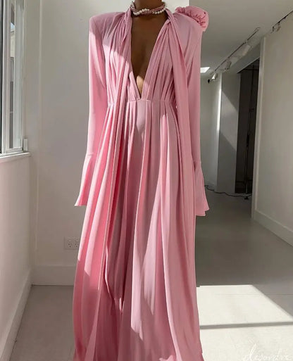 Hollow Flower Long Sleeve Maxi Dress