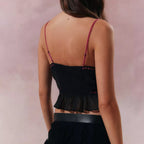 Sheer Mesh Lace Strap V Neck Cami Top