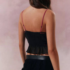 Sheer Mesh Lace Strap V Neck Cami Top