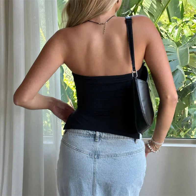Solid Color Off-Shoulder Strapless Secondary image