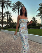 Spicy Girl Beaded Irregular Midi Dress
