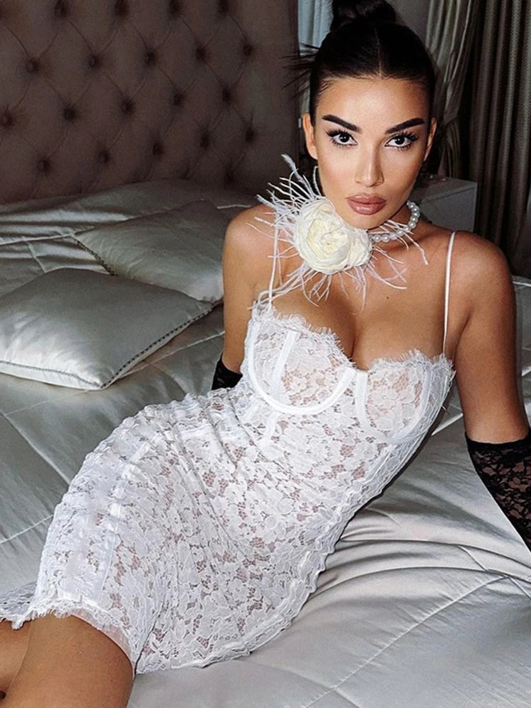 Strap Patchwork Elegant Club Lace Dress Main image