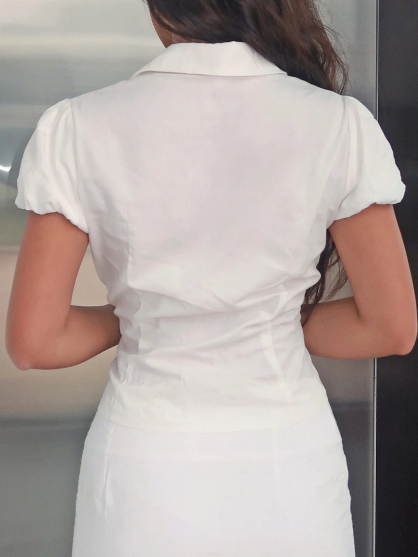 Casual V-neck Turn-Down Collar Slim Blouse Secondary image