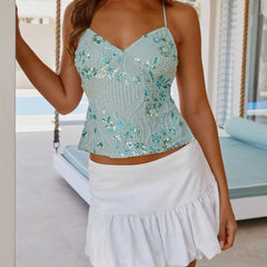 Boho Y2K Sequin Sparkle Halter Cami Top