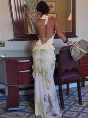 Halter Flower Print Maxi Knit Set