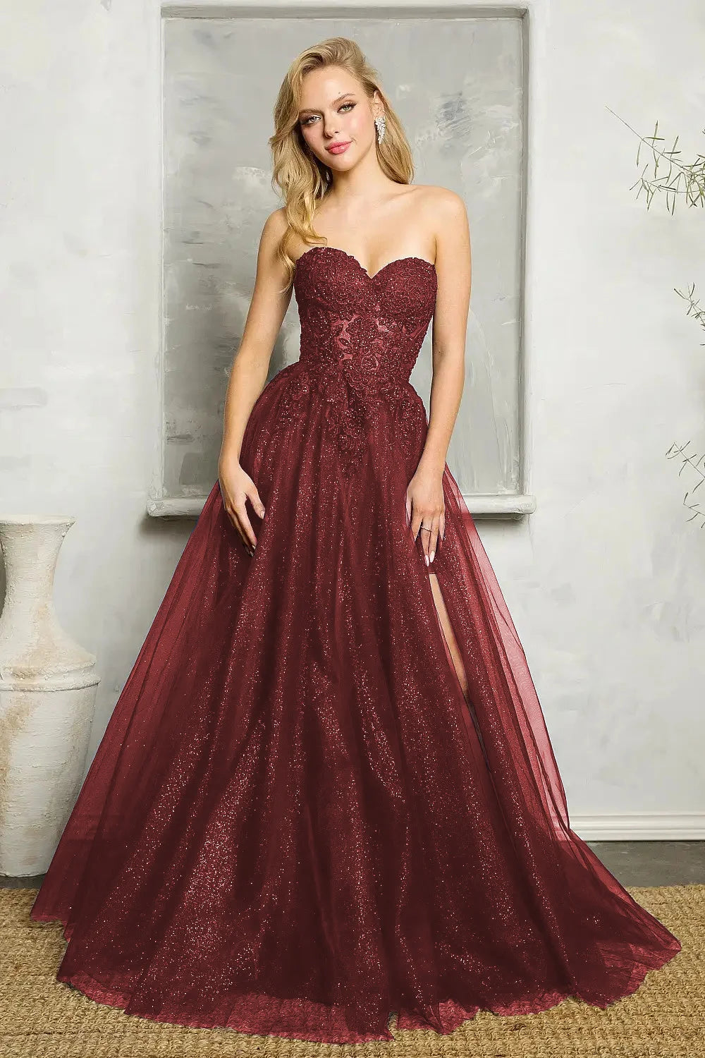 Navy Blue Lace Tulle Prom Dress Main image