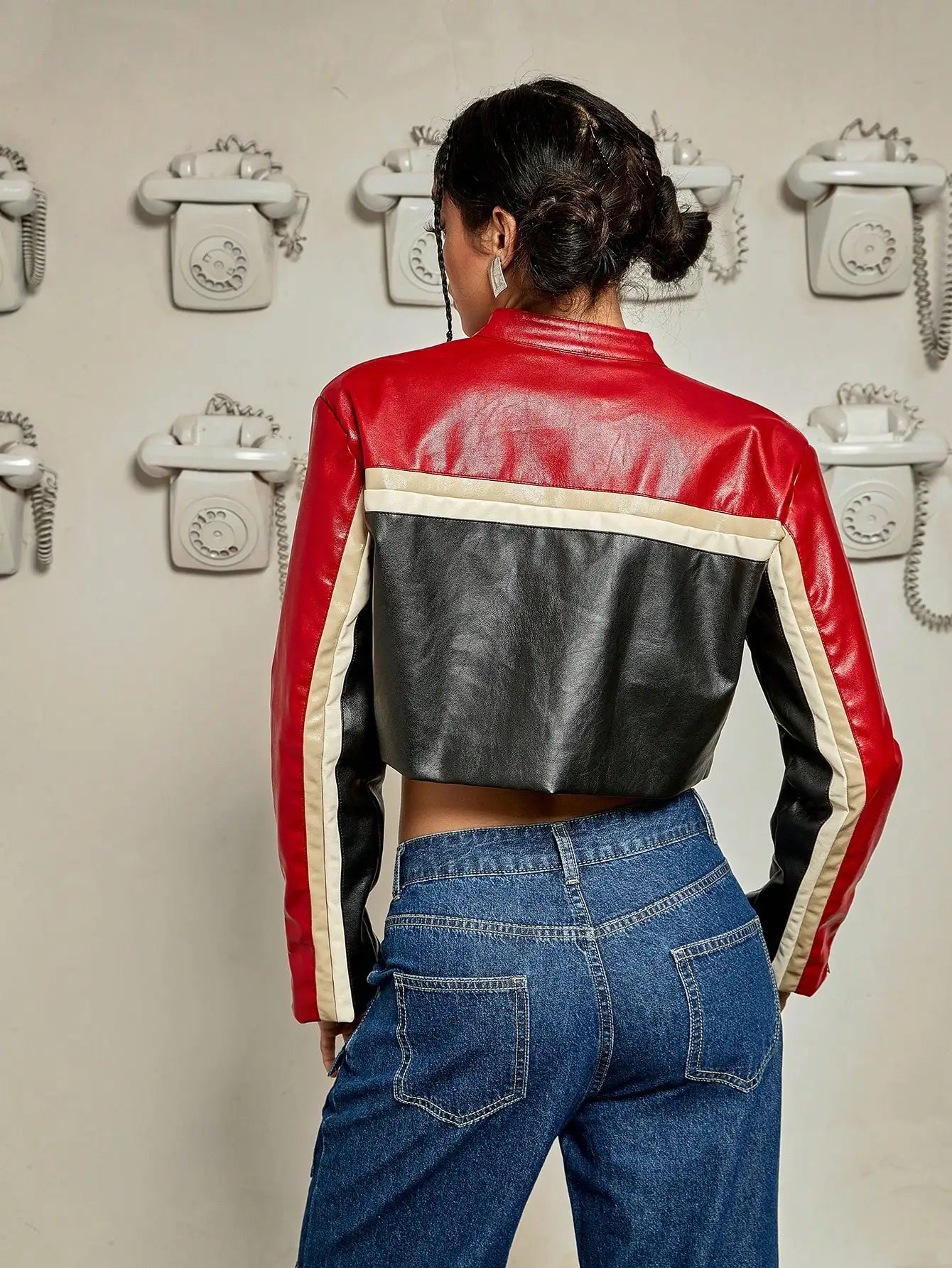 Patchwork Letter Zip Crop Jacket Secondary image
