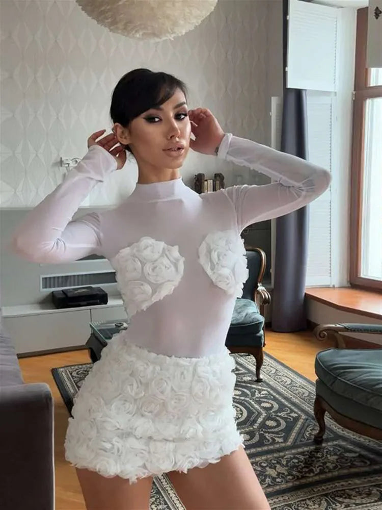 Mesh Patchwork Flower Mini Knit Set Secondary image