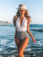 Printed Backless Lace Up One Piece Swimwear