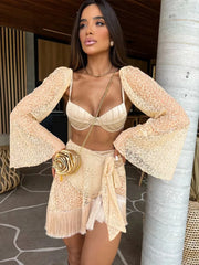 Tassel Skirt Long Sleeve Mini Skirt Three Piece Swim Sets