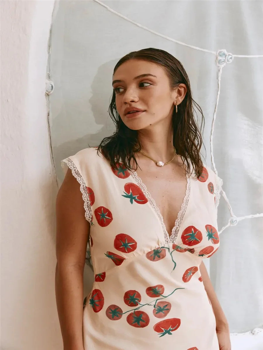 V-neck Lace-up Sleeveless Floral Dress Secondary image