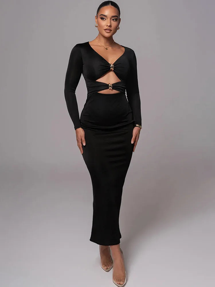 Hollow Long Sleeve Bodycon Midi Dress Secondary image