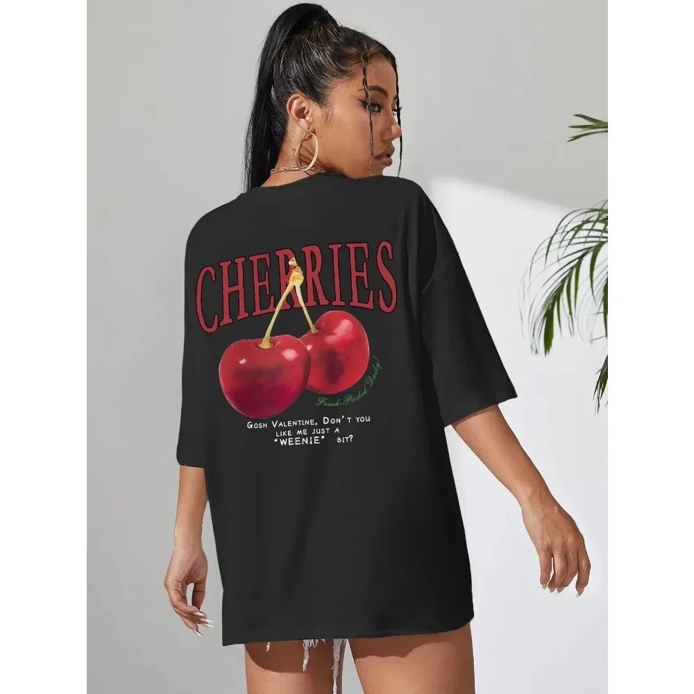 Cherry Print Loose Cotton T-shirt Secondary image
