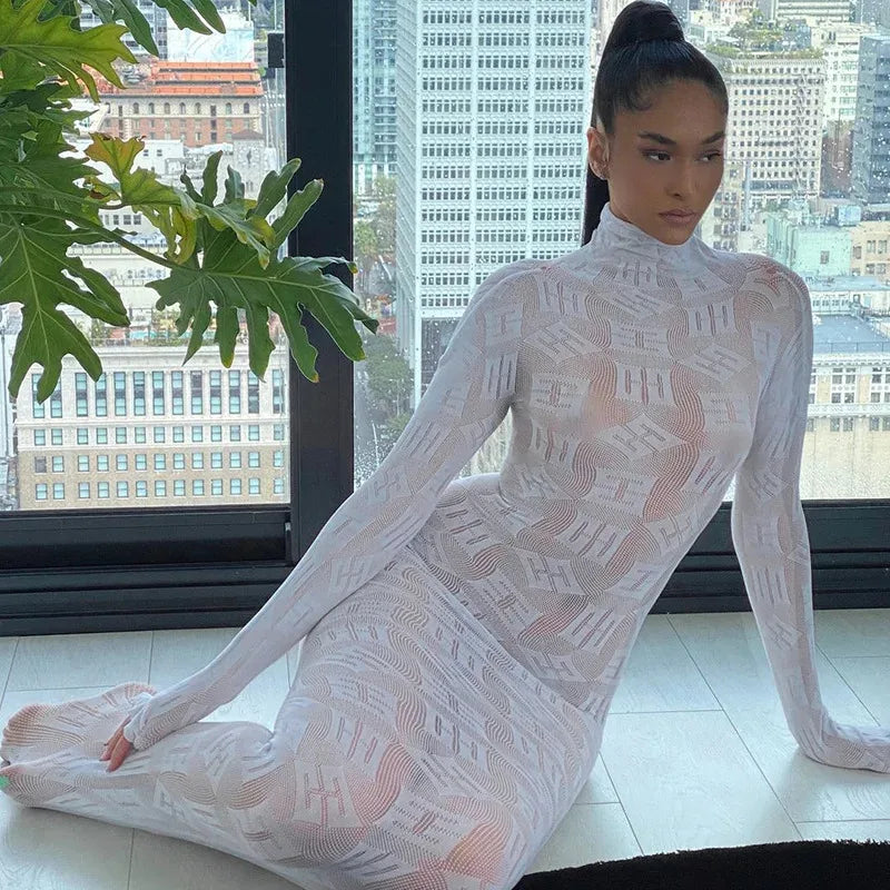 Sheer Sleeve Bodycon Long Party Dress Secondary image