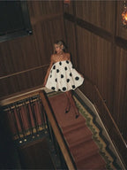 Polka Dot Strapless Pleated Party Dress