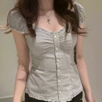 Y2K Stripes Ruffle Blouse