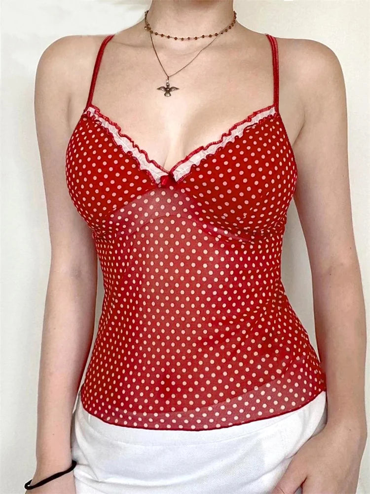 Sleeveless Open Back Dot Print Slim Cami Top Secondary image