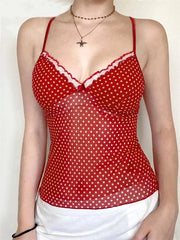 Sleeveless Open Back Dot Print Slim Cami Top