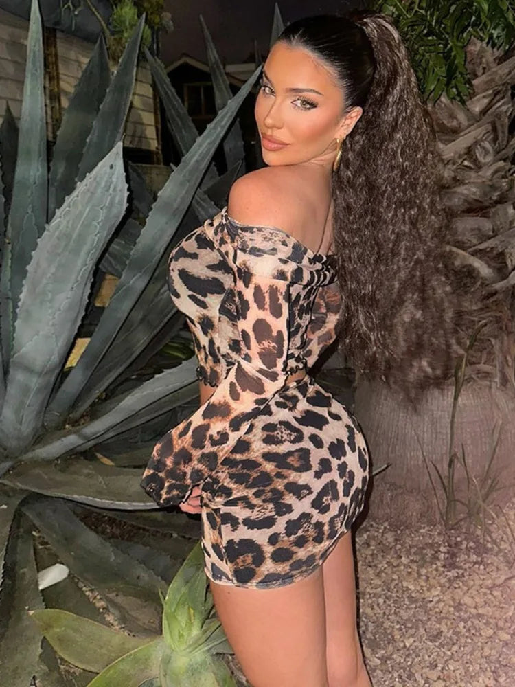 Leopard Off-shoulder Mini Knit Set Secondary image