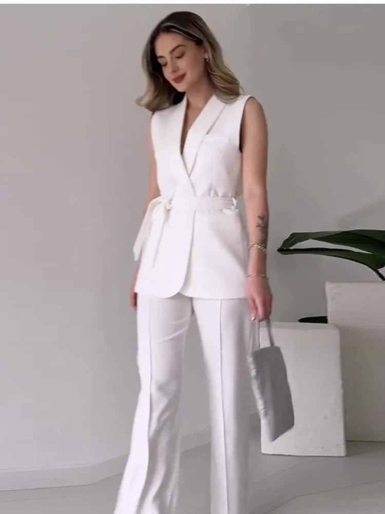 Sleeveless Long Pant Slim Suit Secondary image