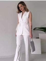Sleeveless Long Pant Slim Suit
